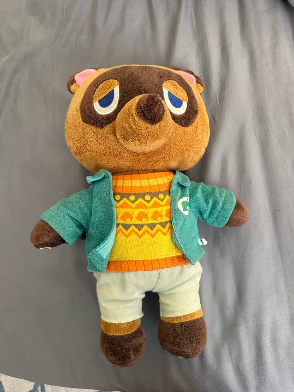 Build-A-Bear Tom Nook Animal Crossing in Teal Jacket and Yellow Sweater